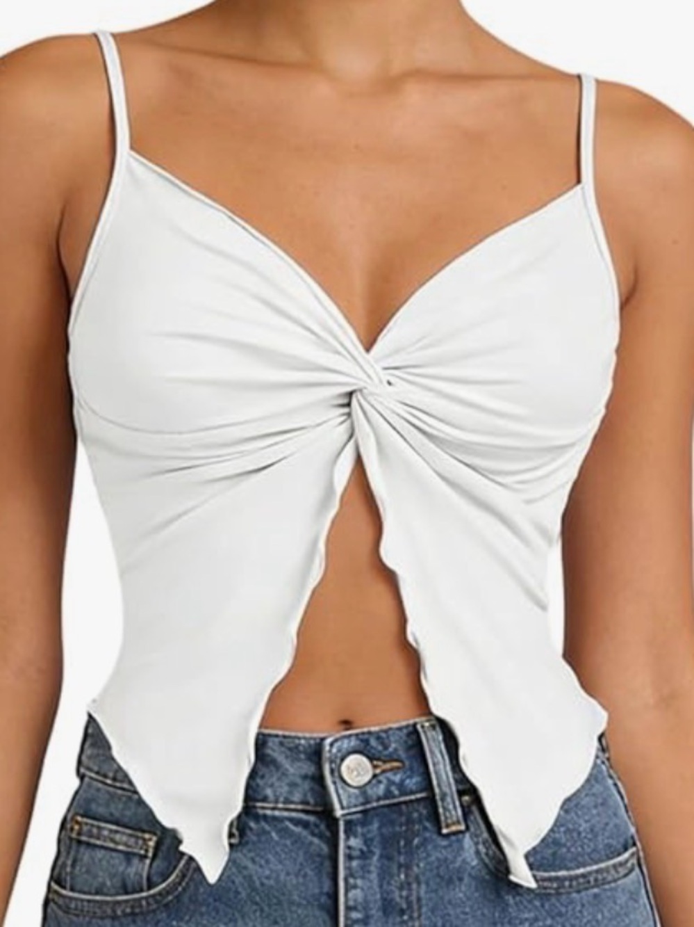 White Twisted Front Spaghetti Strap Top - Women